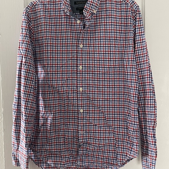 Banana Republic Red and Blue Plaid Men's Shirt - Picture 2 of 4
